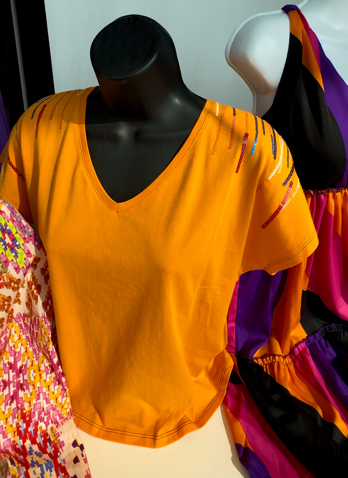 BLUSA AZUL/NARANJA DETALLE LENTEJUELAS HOMBRO 124602