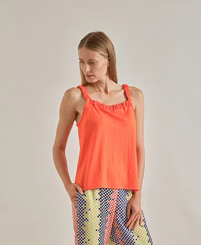 BLUSA NARANJA TIRANTE FRUNCIDO 124651