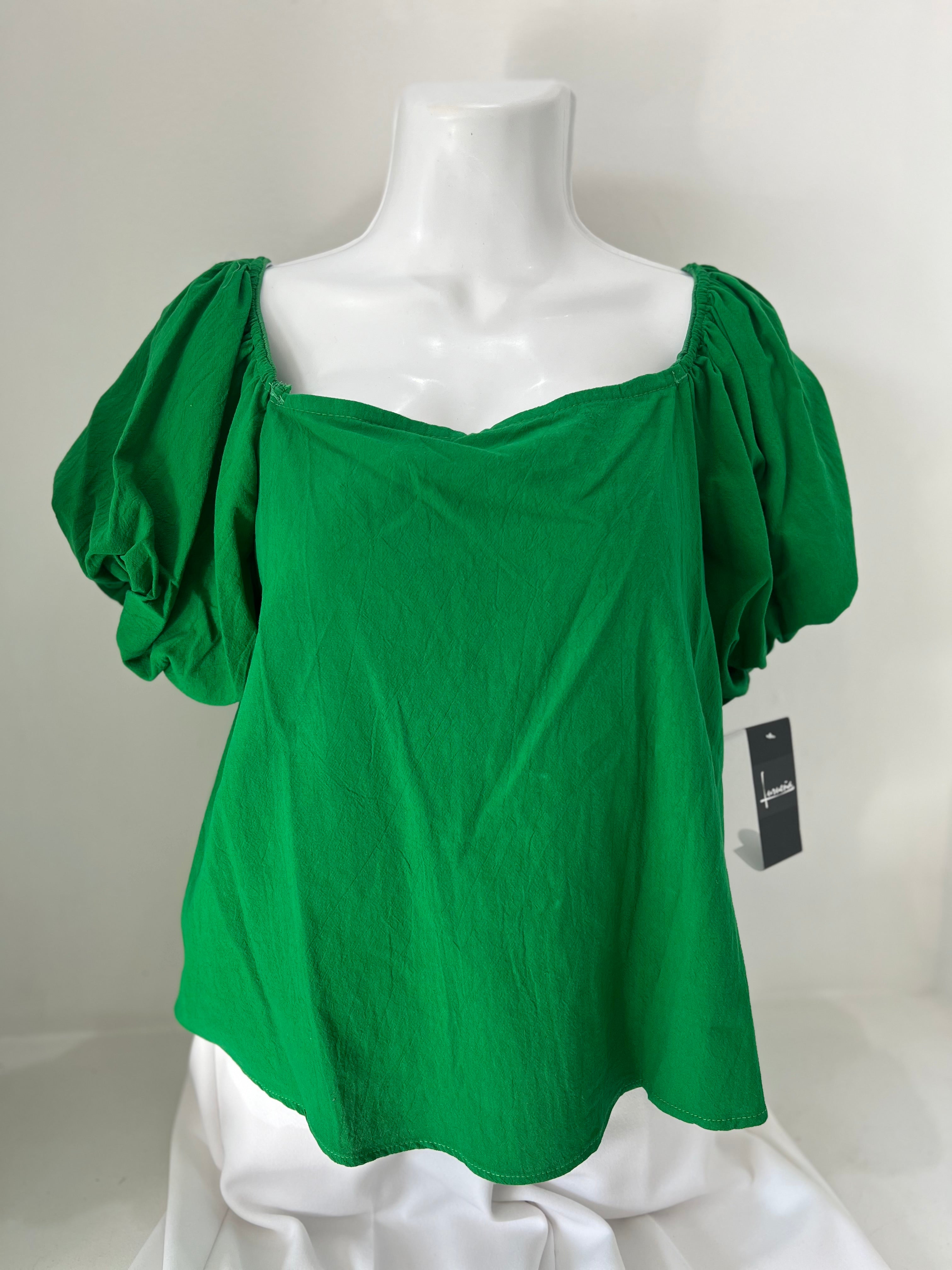 BLUSA VERDE/BEIGE MANGA BOMBACHA L35279