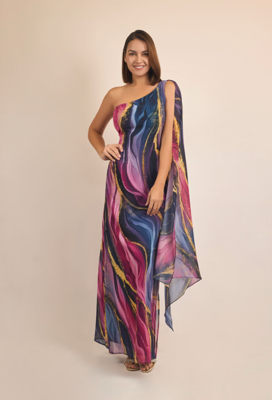 VESTIDO LARGO NEGRO ESTAMPADO 57065