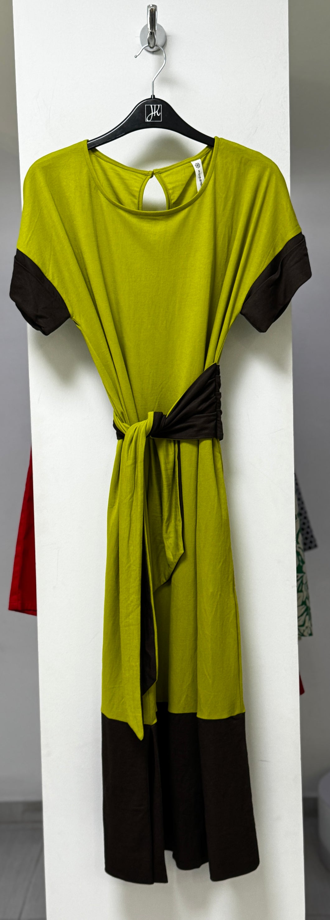 VESTIDO MIDI VERDE LIMÓN Y CAFE 125611