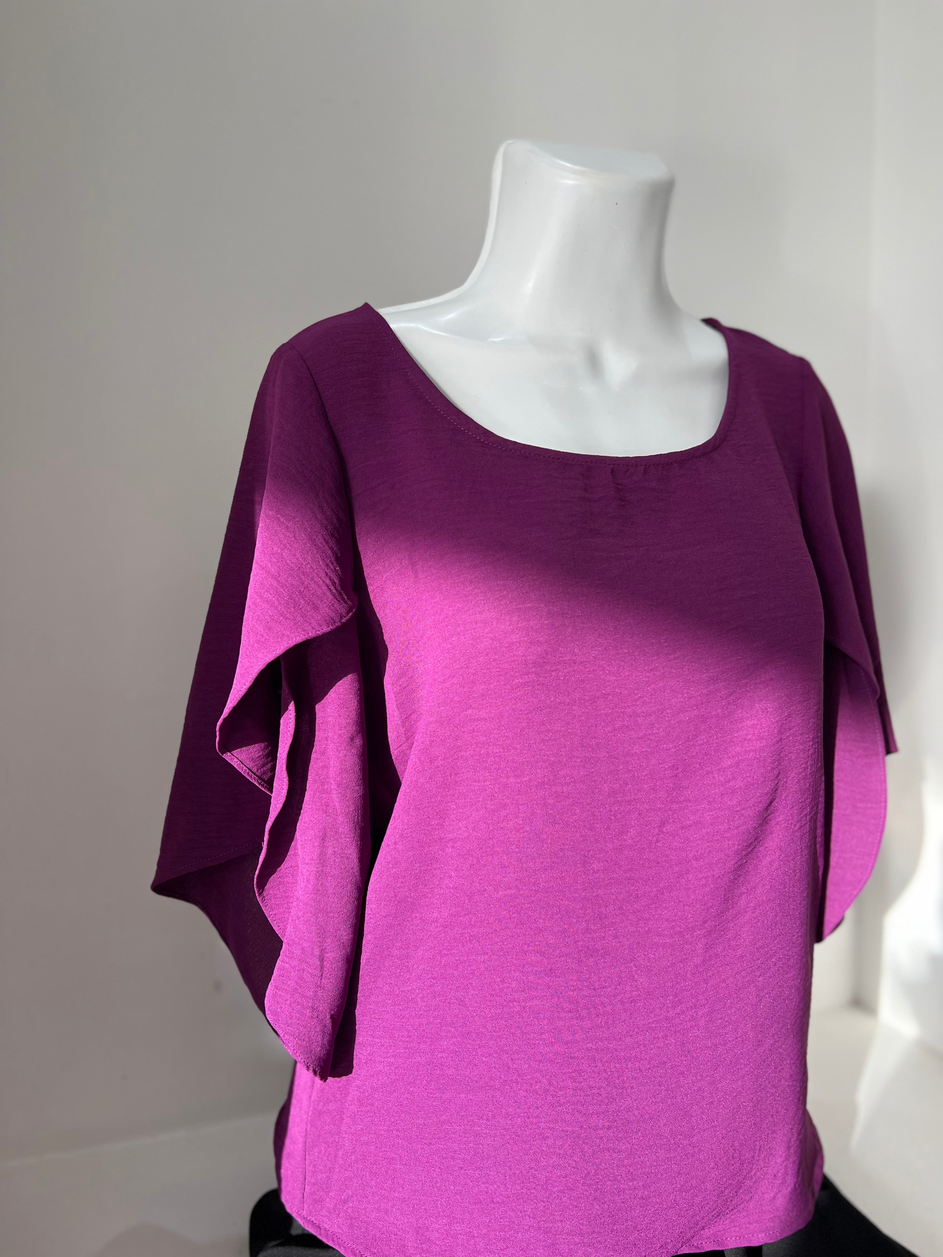BLUSA MANGA MARIPOSA BLANCA/MORADO/VERDE LIMÓN L35335