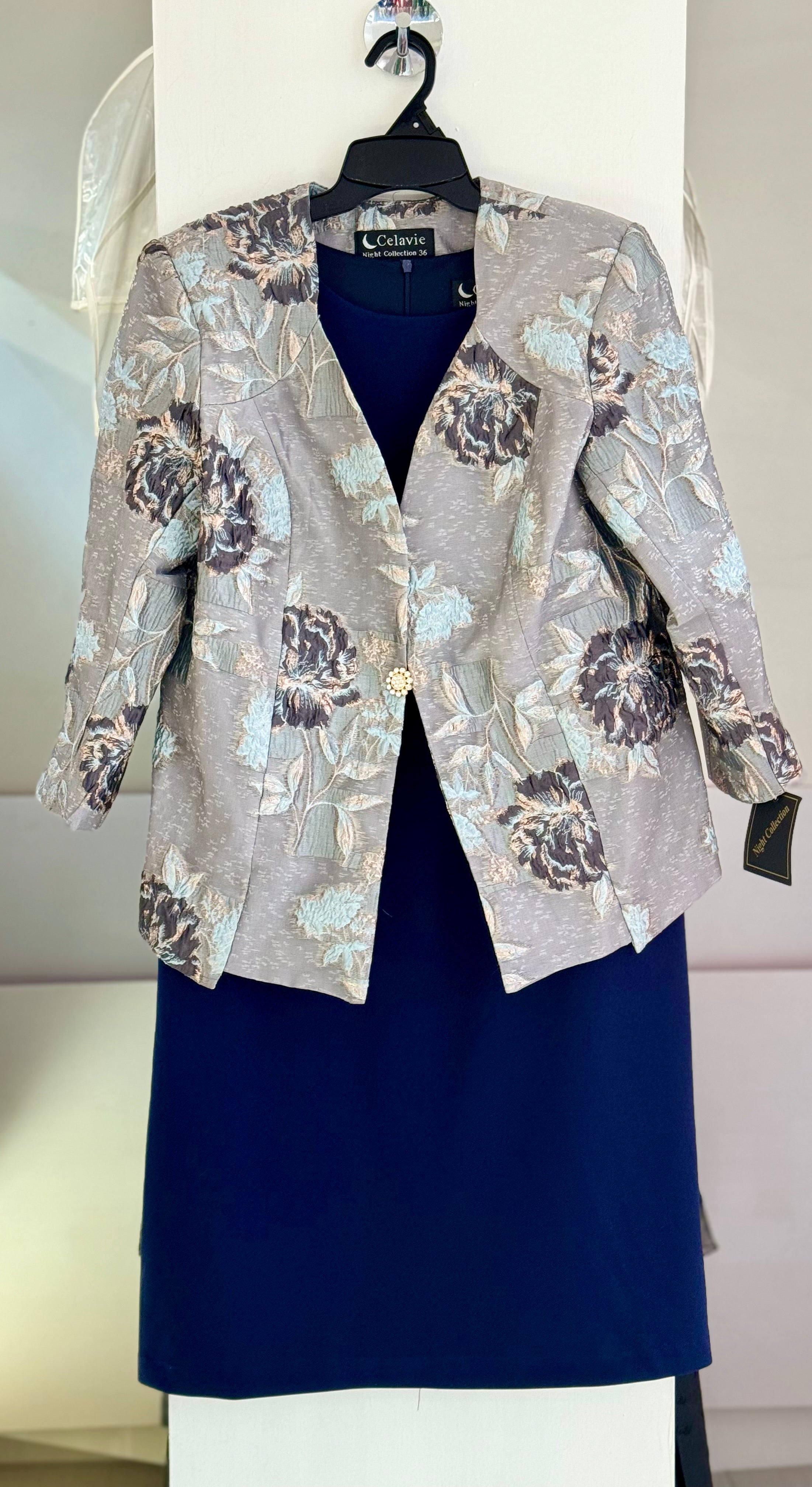 VESTIDO CORTO MARINO CON SACO GRIS ESTAMPADO 8047
