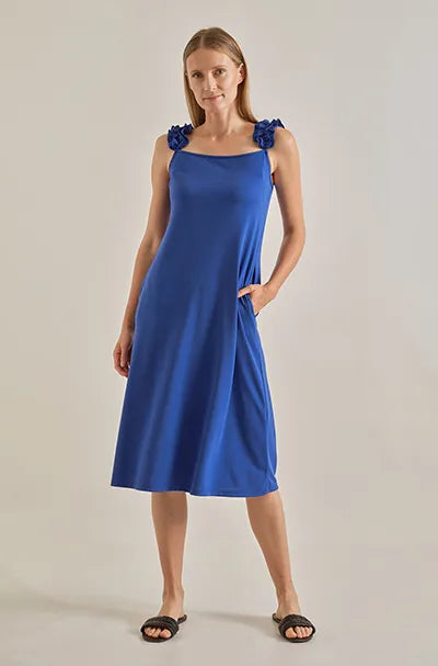 VESTIDO MIDI AZUL/ROSA DETALLE EN TIRANTES 124612