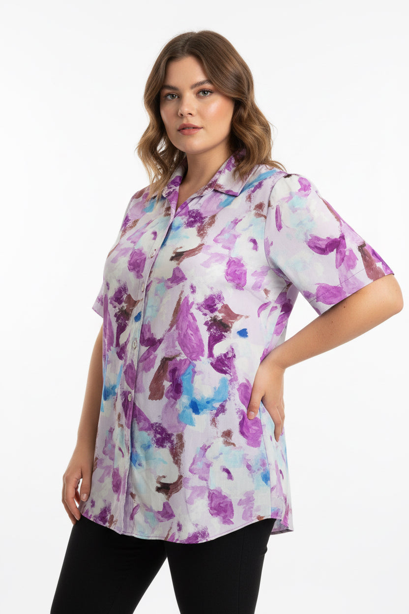 BLUSA CAMISERA ESTAMPADA LILA/AZUL L37190