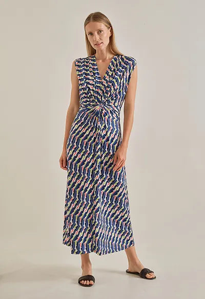 VESTIDO MIDI NUDO AZUL ESTAMPADO 124660