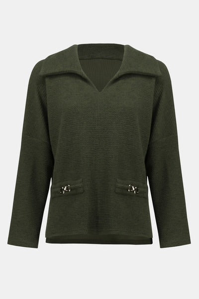 SUÉTER GRIS/VERDE CON HERRAJE EN BOLSAS 243176