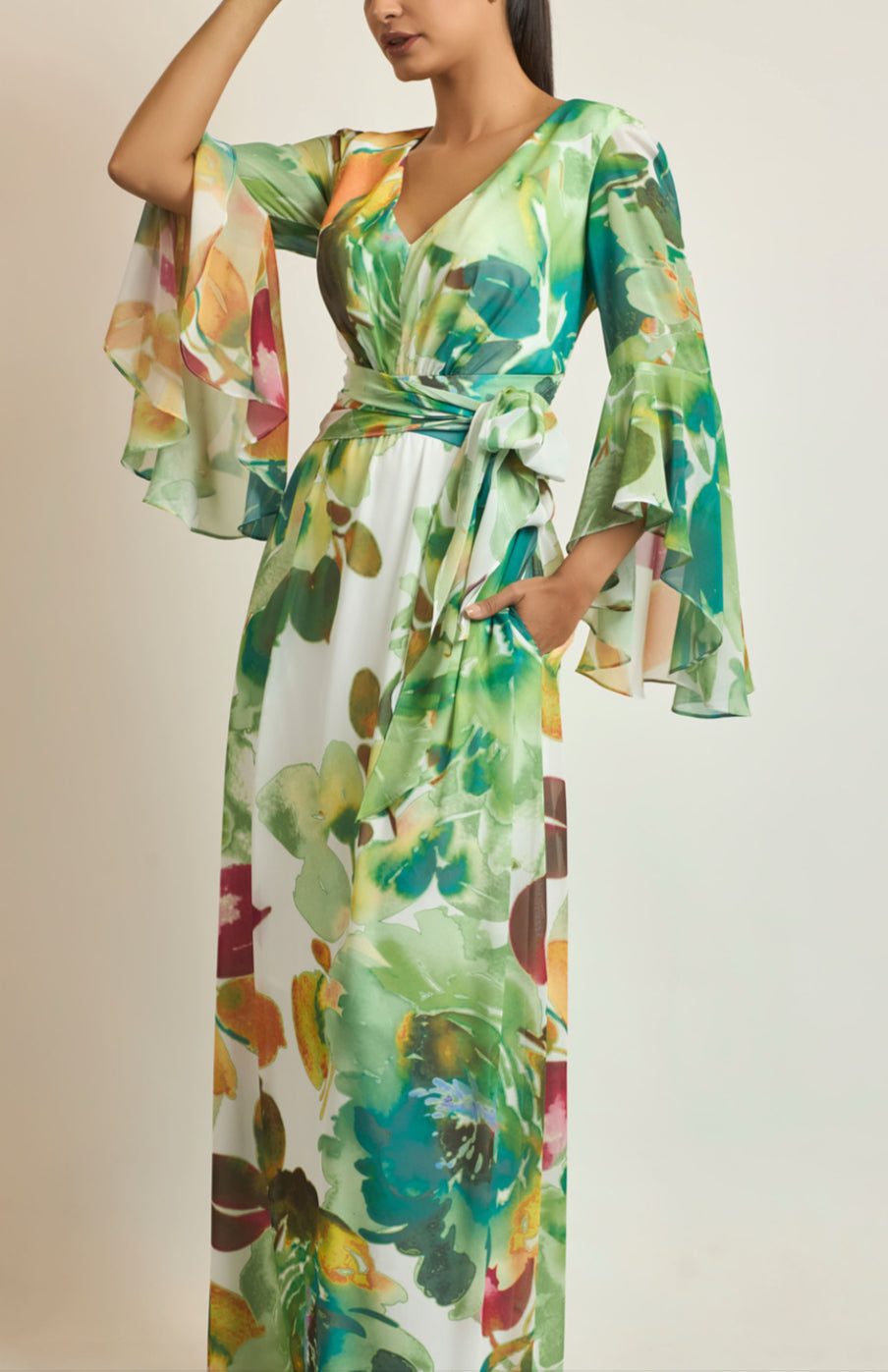 VESTIDO LARGO VERDE ESTAMPADO 57089