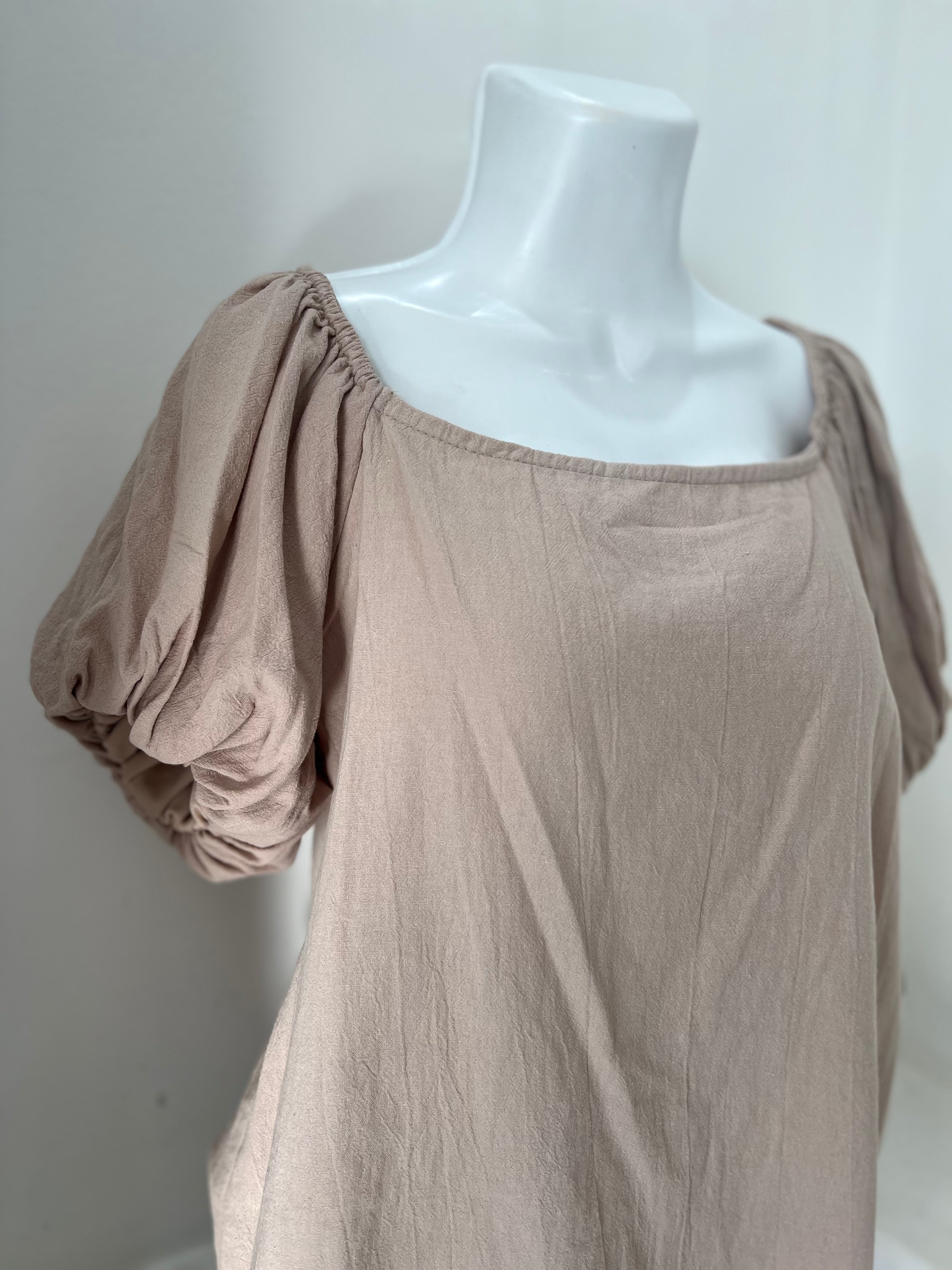 BLUSA VERDE/BEIGE MANGA BOMBACHA L35279