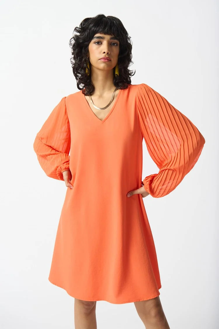 VESTIDO CORTO VERDE/NARANJA MANGA PLISADA 242022