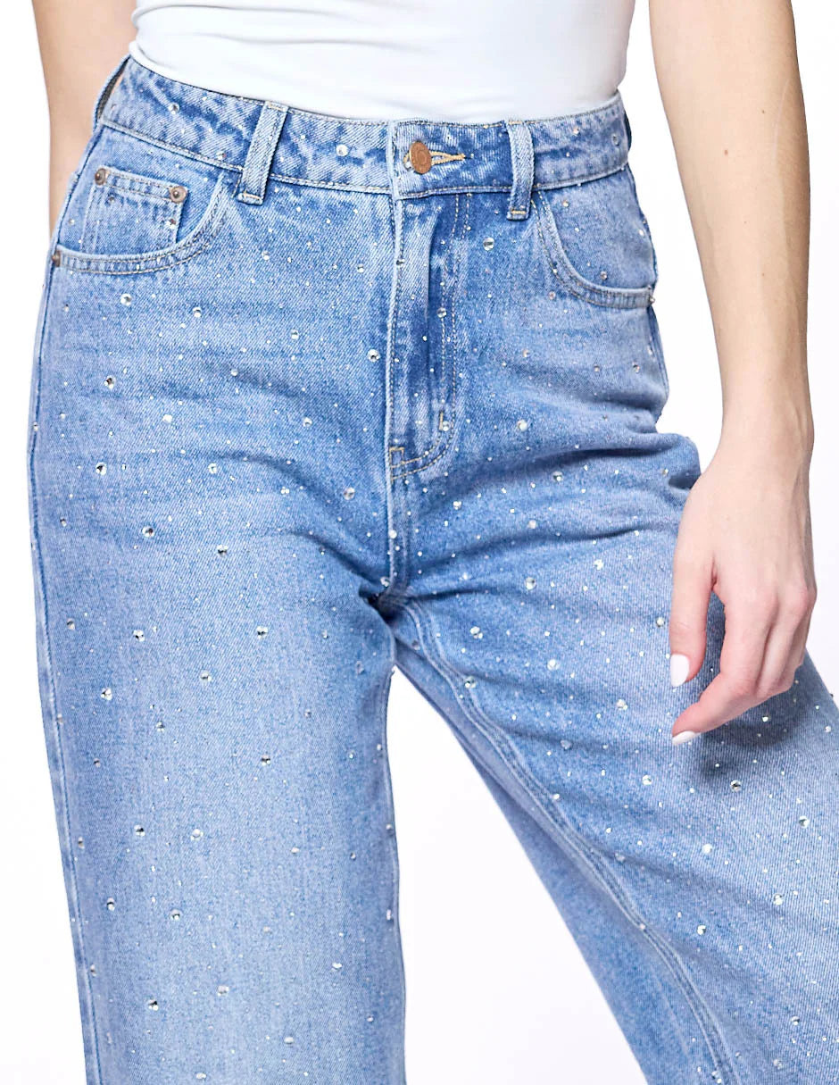 PANTALÓN JEANS AZUL BORDADO 125546