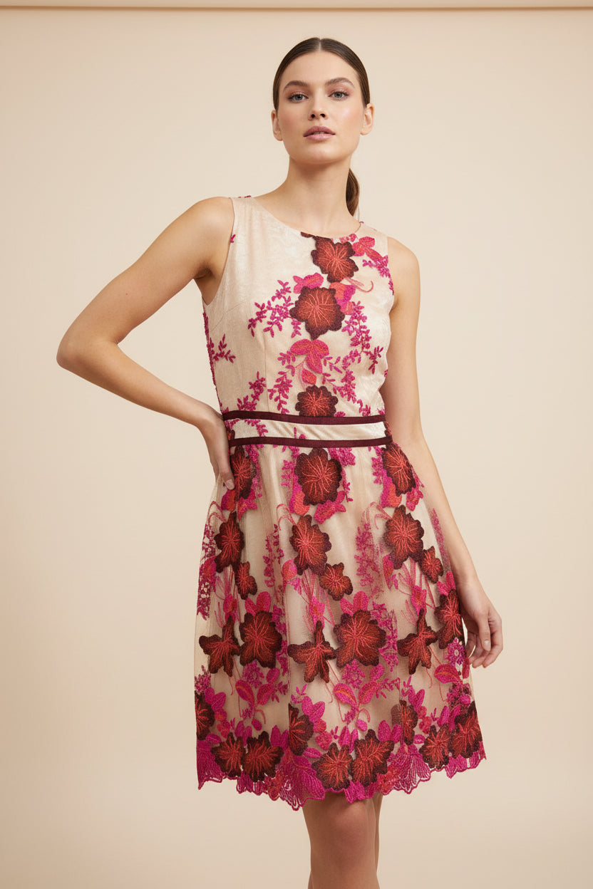 VESTIDO CORTO BEIGE/ROSA