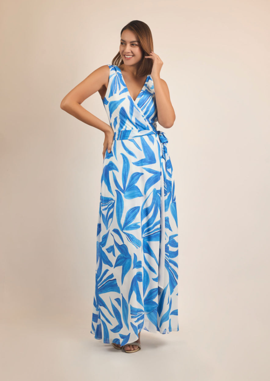 VESTIDO LARGO BLANCO ESTAMPADO ROSA/AZUL 57105