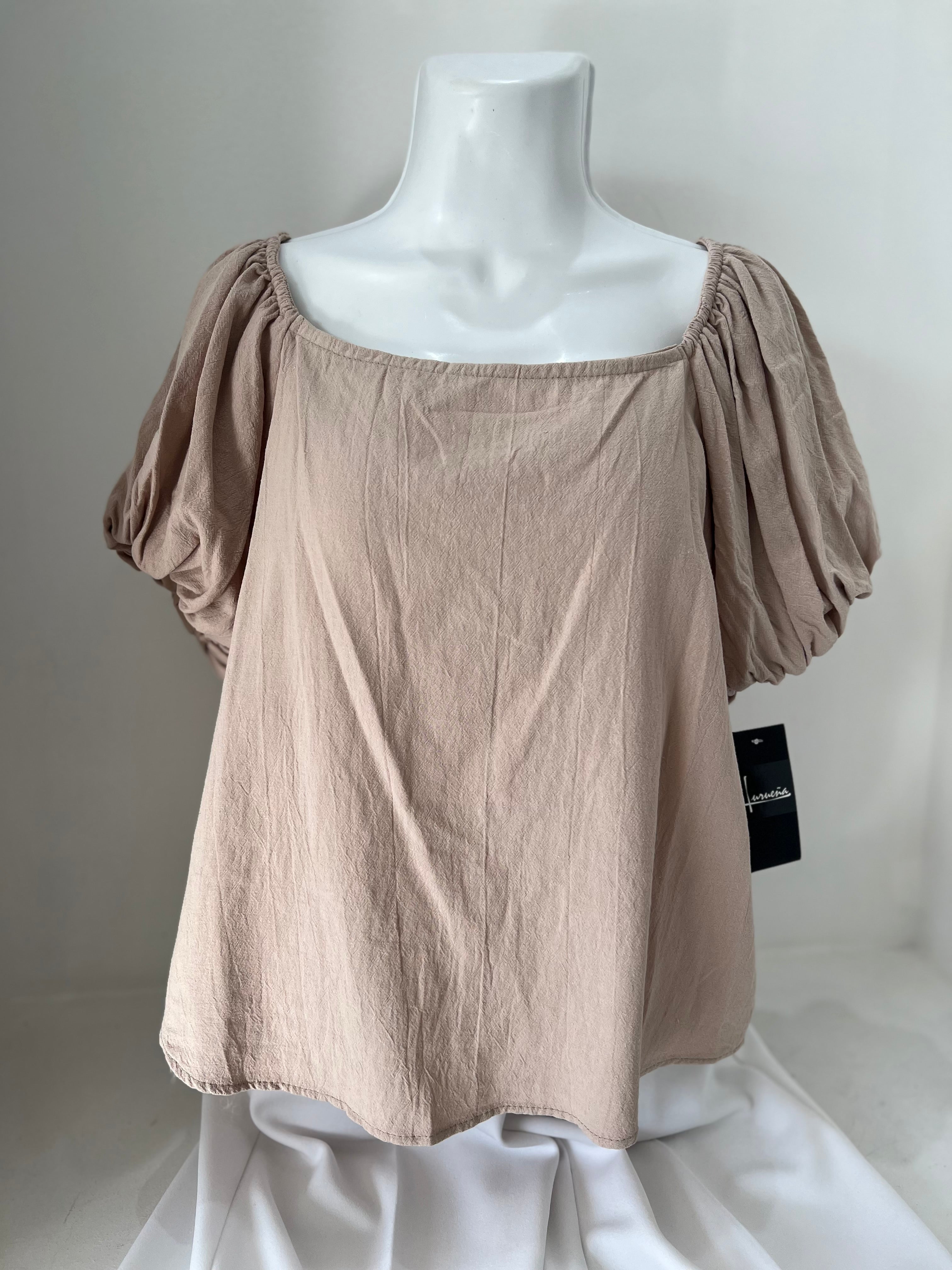 BLUSA VERDE/BEIGE MANGA BOMBACHA L35279