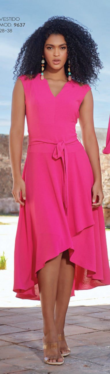 VESTIDO FUSHIA CORTO LARGO 9637