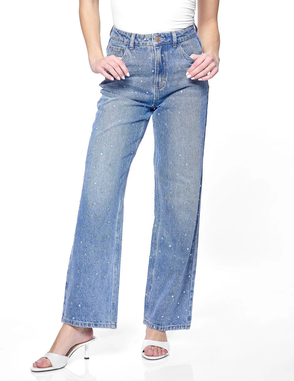 PANTALÓN JEANS AZUL BORDADO 125546