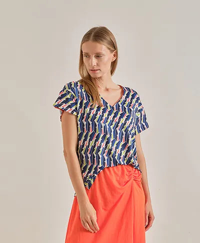 BLUSA AZUL ESTAMPADA 124673