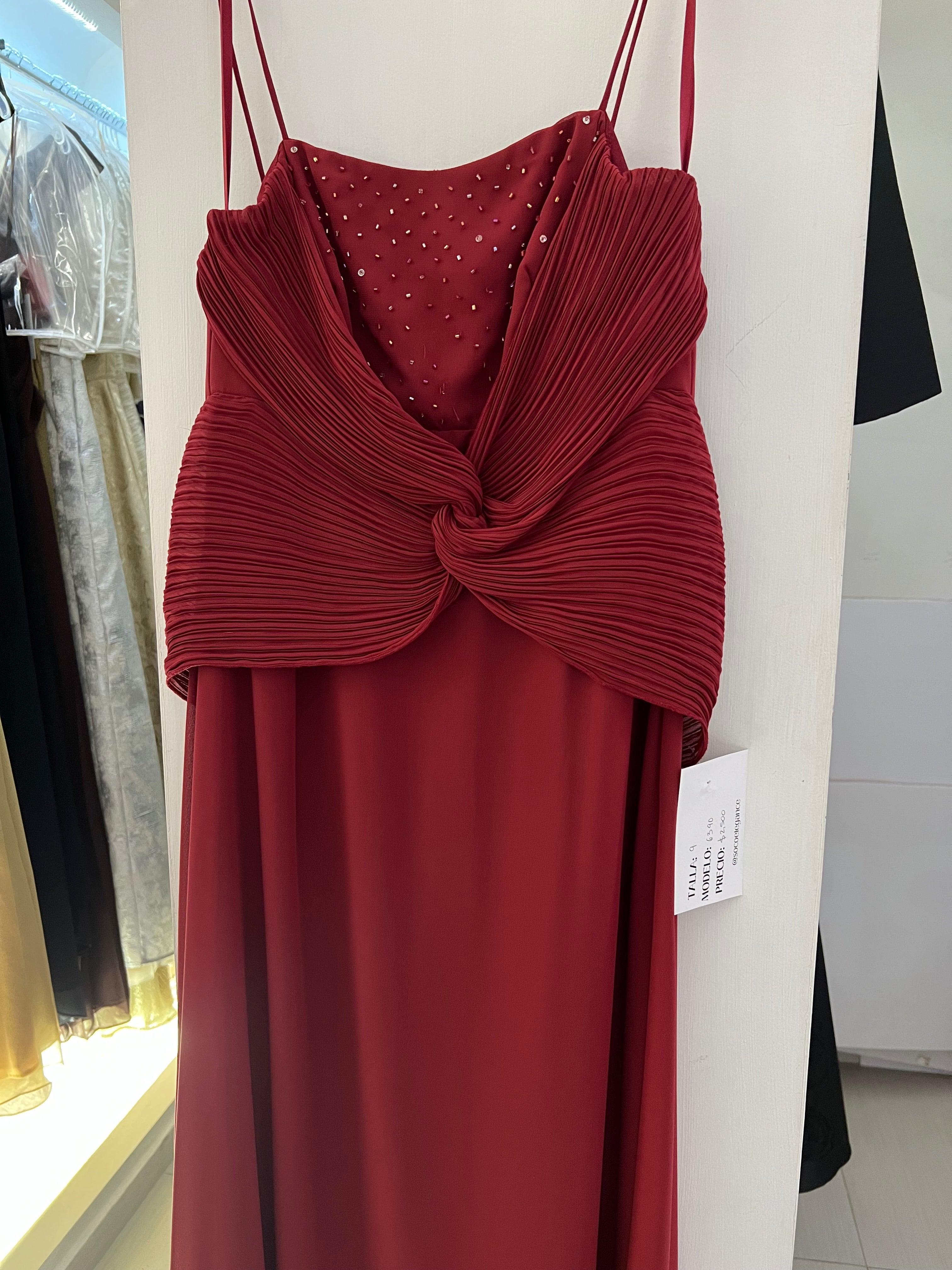 VESTIDO LARGO VINO BORDADO