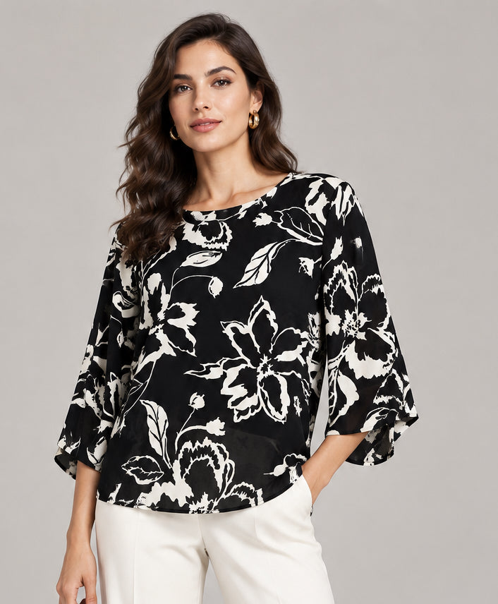 BLUSA NEGRA ESTAMPADA L35680