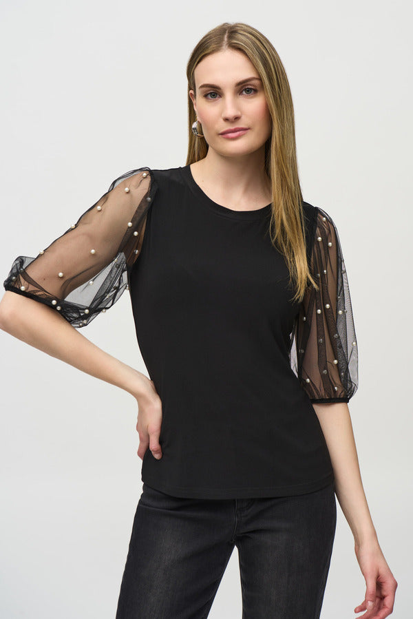 BLUSA NEGRA PERLAS EN MANGA 244189