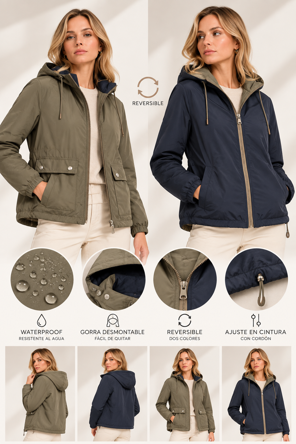 CHAQUETA GABARDINA REVERSIBLE ROSA/CAFE LJ25206