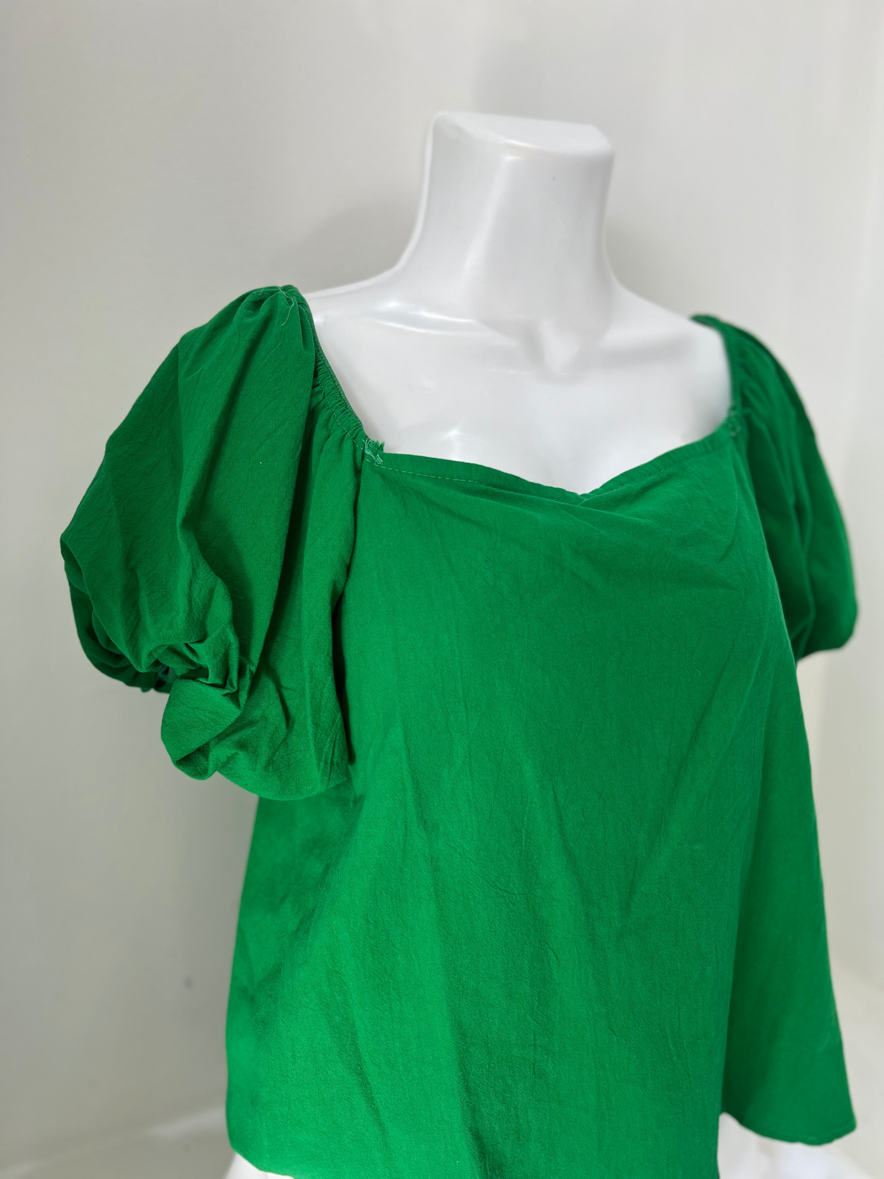 BLUSA VERDE/BEIGE MANGA BOMBACHA L35279