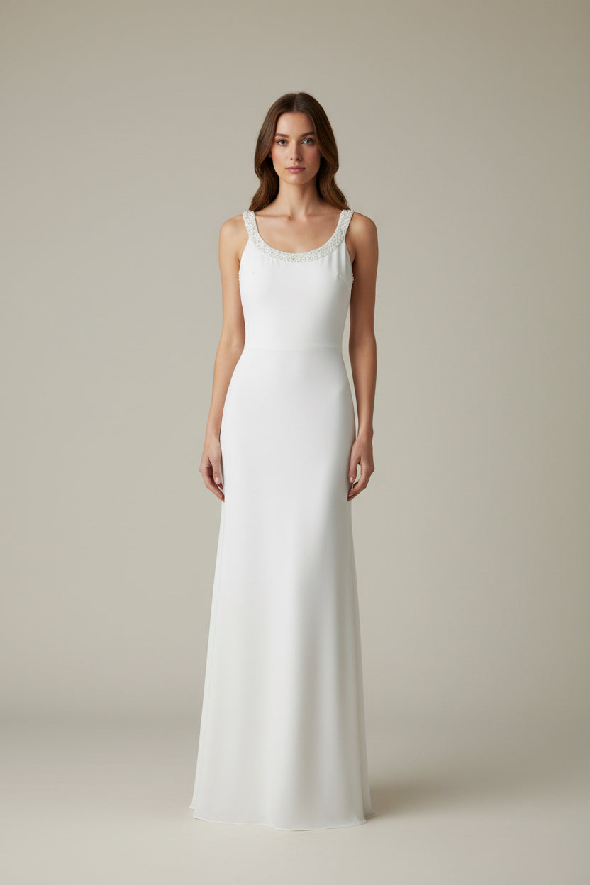 VESTIDO LARGO BLANCO PEDRERÍA 14144