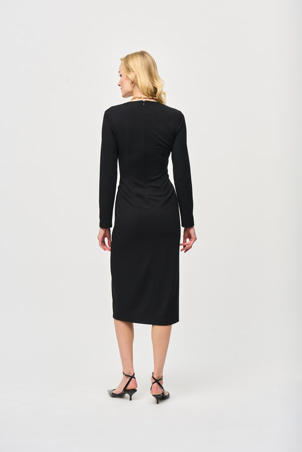 VESTIDO MIDI NEGRO DRAPEADO EN CINTURA 243308