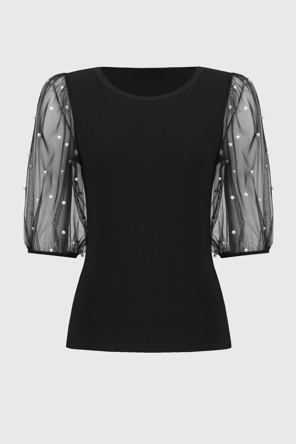 BLUSA NEGRA PERLAS EN MANGA 244189