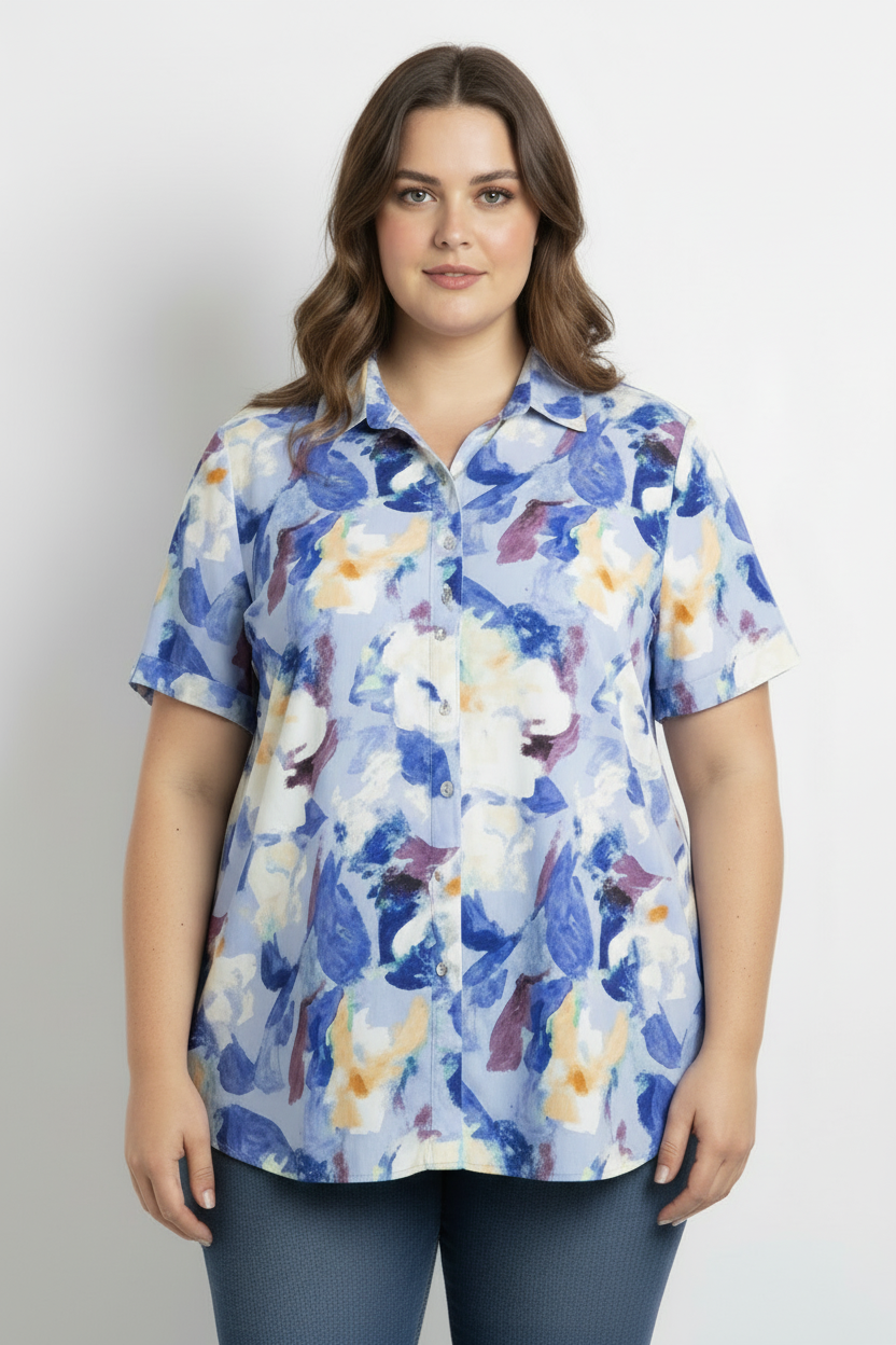 BLUSA CAMISERA ESTAMPADA LILA/AZUL L37190