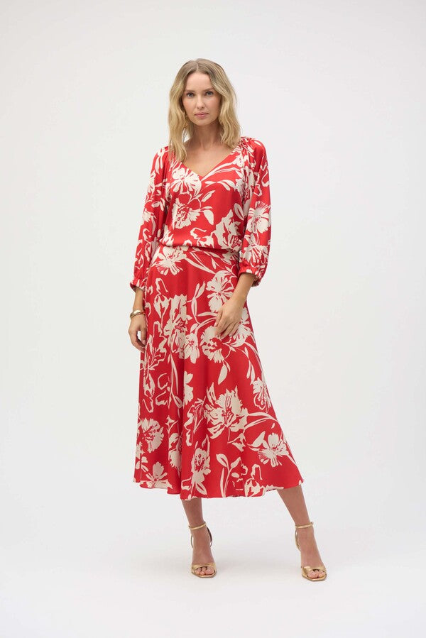 FALDA MIDI ROJA ESTAMPADA 252176