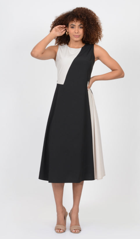 VESTIDO MIDI NEGRO BEIGE 9640