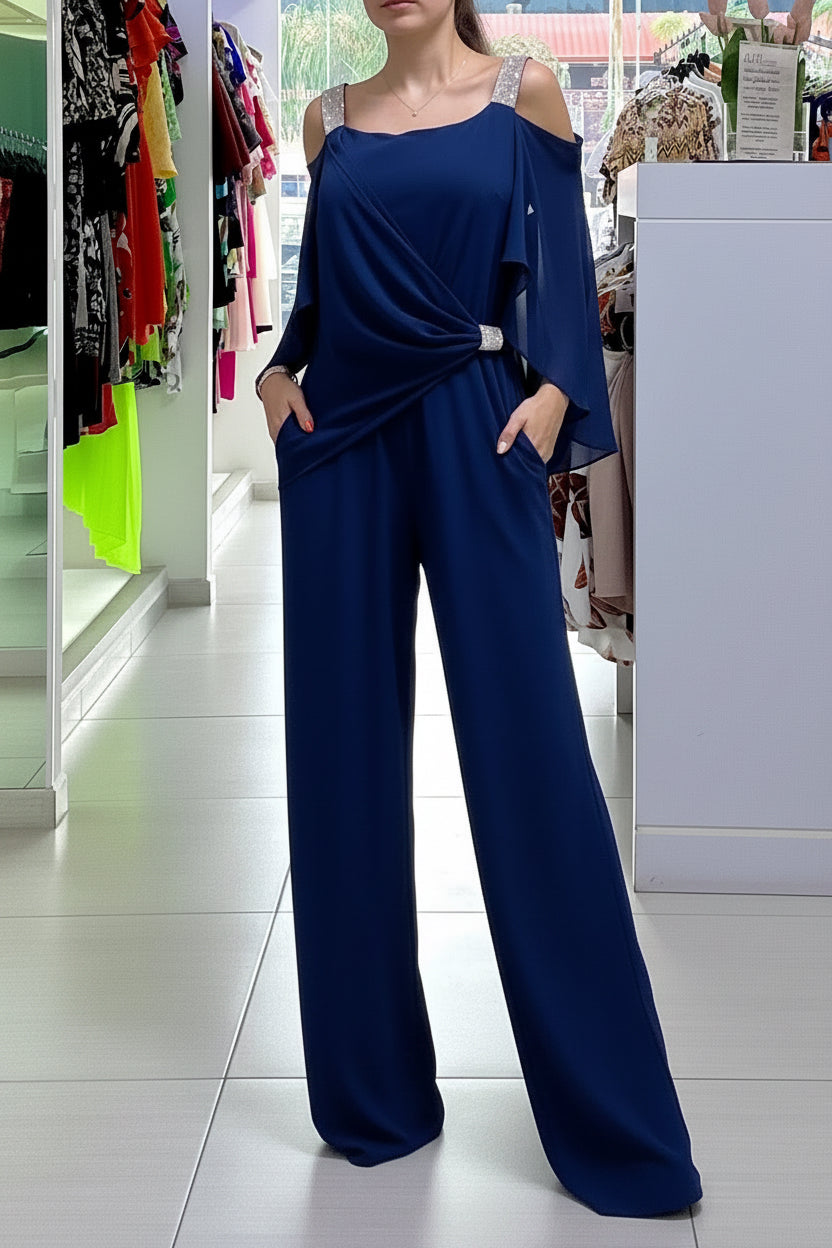 JUMPSUIT BUGAMBILIA  Y AZUL MARINO CON APLICACIONES EN HOMBRO 56666