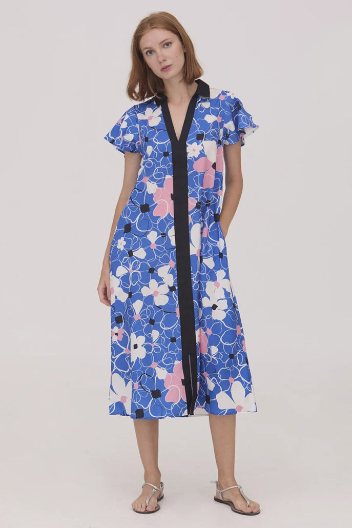 VESTIDO MIDI AZUL ESTAMPADO 125501