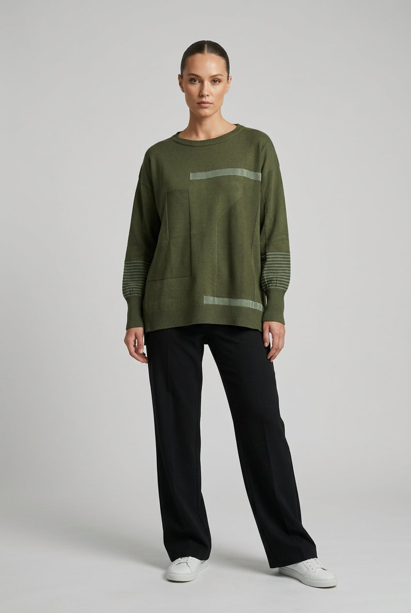 SUÉTER BEIGE, NEGRO Y VERDE L33476