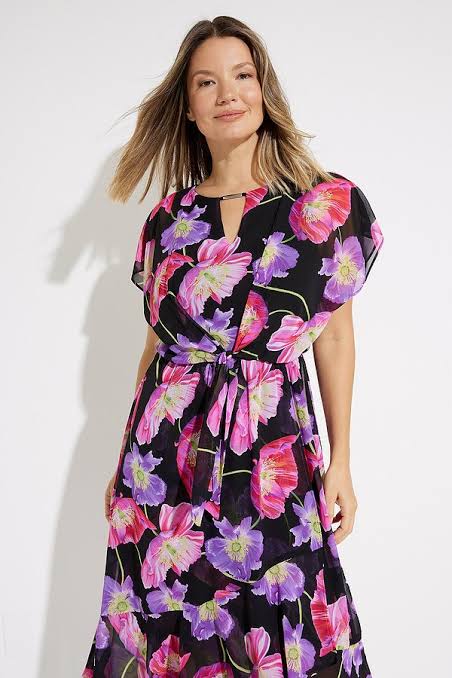 VESTIDO MIDI NEGRO ESTAMPADO GASA 231106
