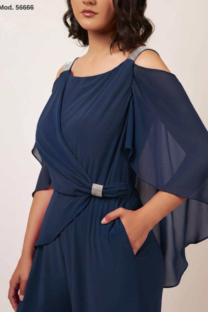 JUMPSUIT BUGAMBILIA  Y AZUL MARINO CON APLICACIONES EN HOMBRO 56666