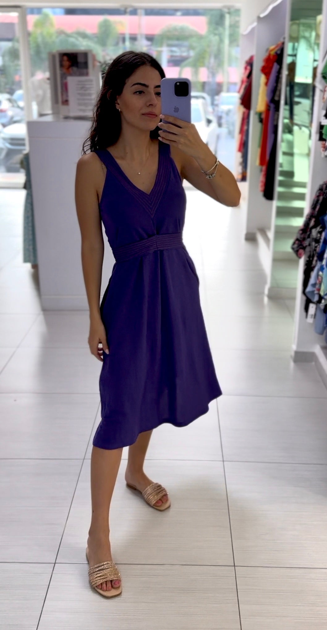 VESTIDO MIDI MORADO/MOSTAZA 124627