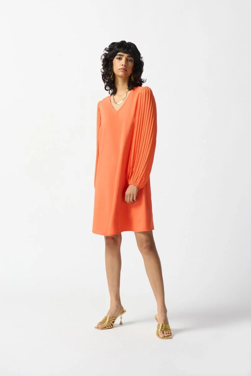 VESTIDO CORTO VERDE/NARANJA MANGA PLISADA 242022