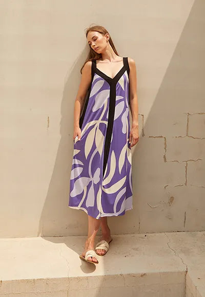 VESTIDO MIDI MORADO/AZUL ESTAMPADO 124669