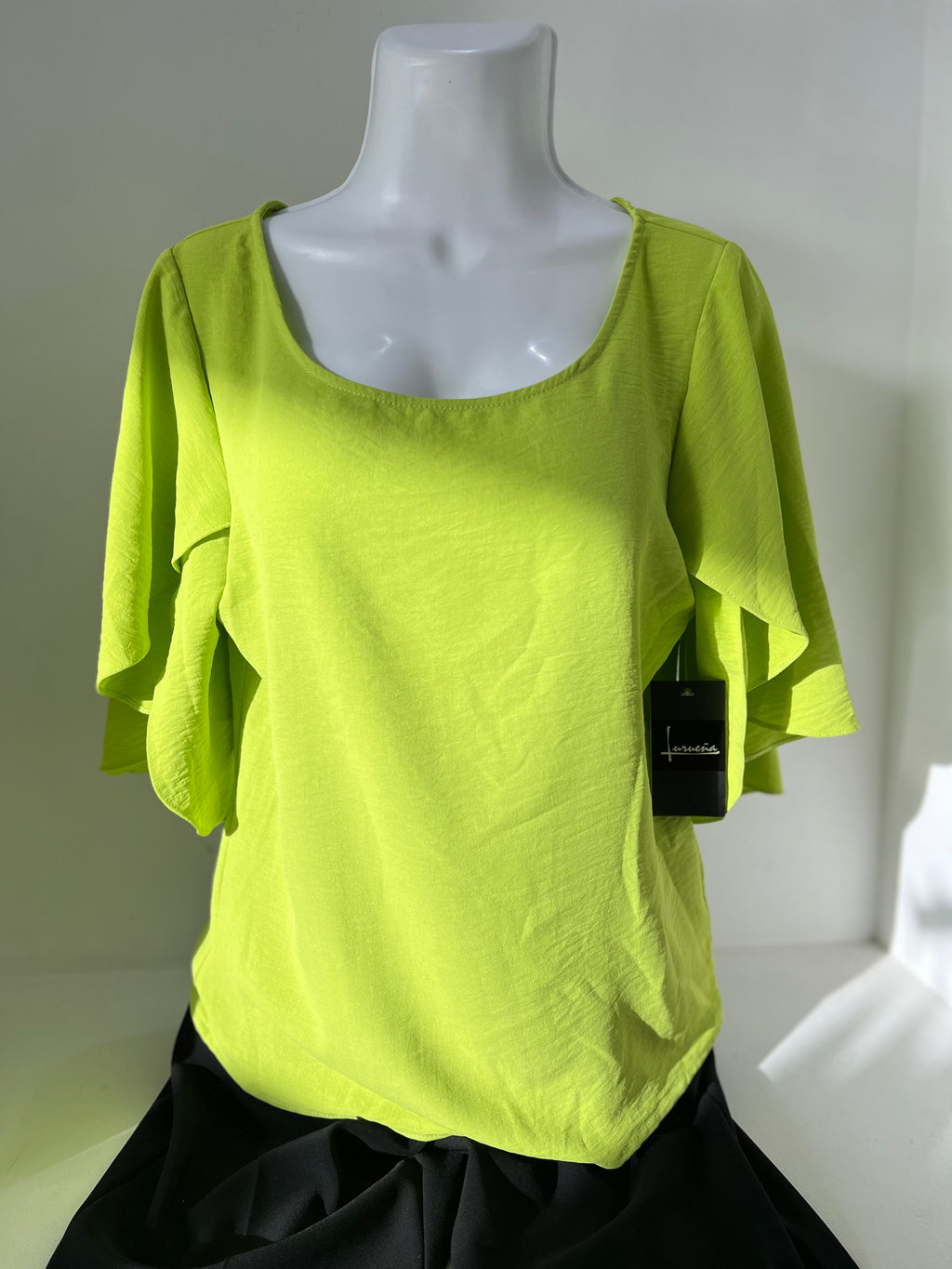 BLUSA MANGA MARIPOSA BLANCA/MORADO/VERDE LIMÓN L35335