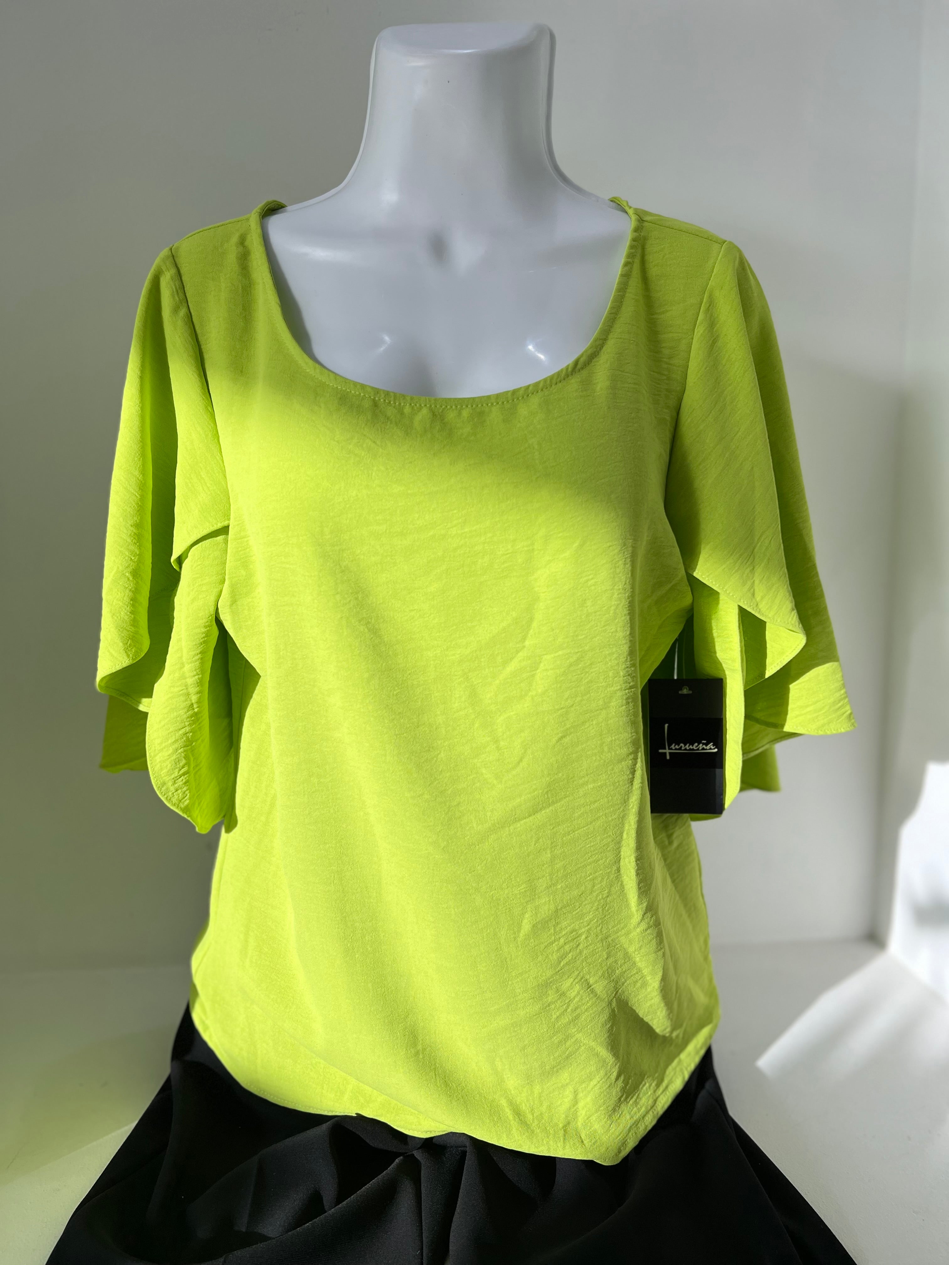 BLUSA MANGA MARIPOSA BLANCA/MORADO/VERDE LIMÓN L35335