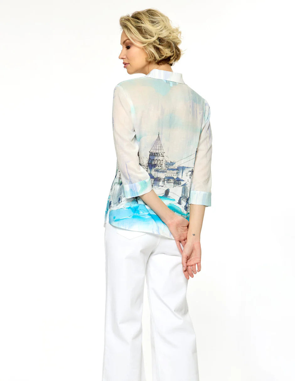 BLUSA CAMISERA AZUL ESTAMPADA 126879