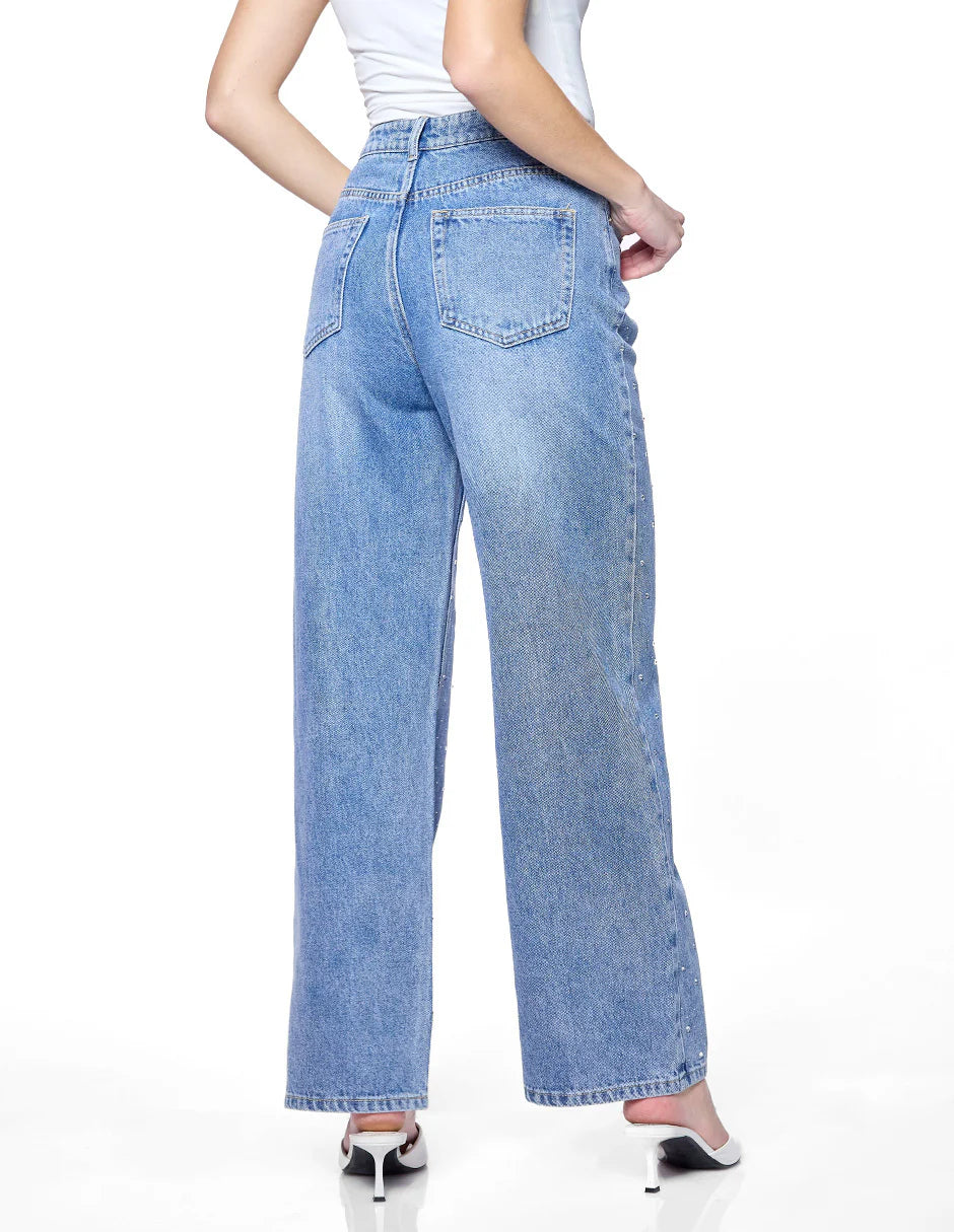 PANTALÓN JEANS AZUL BORDADO 125546