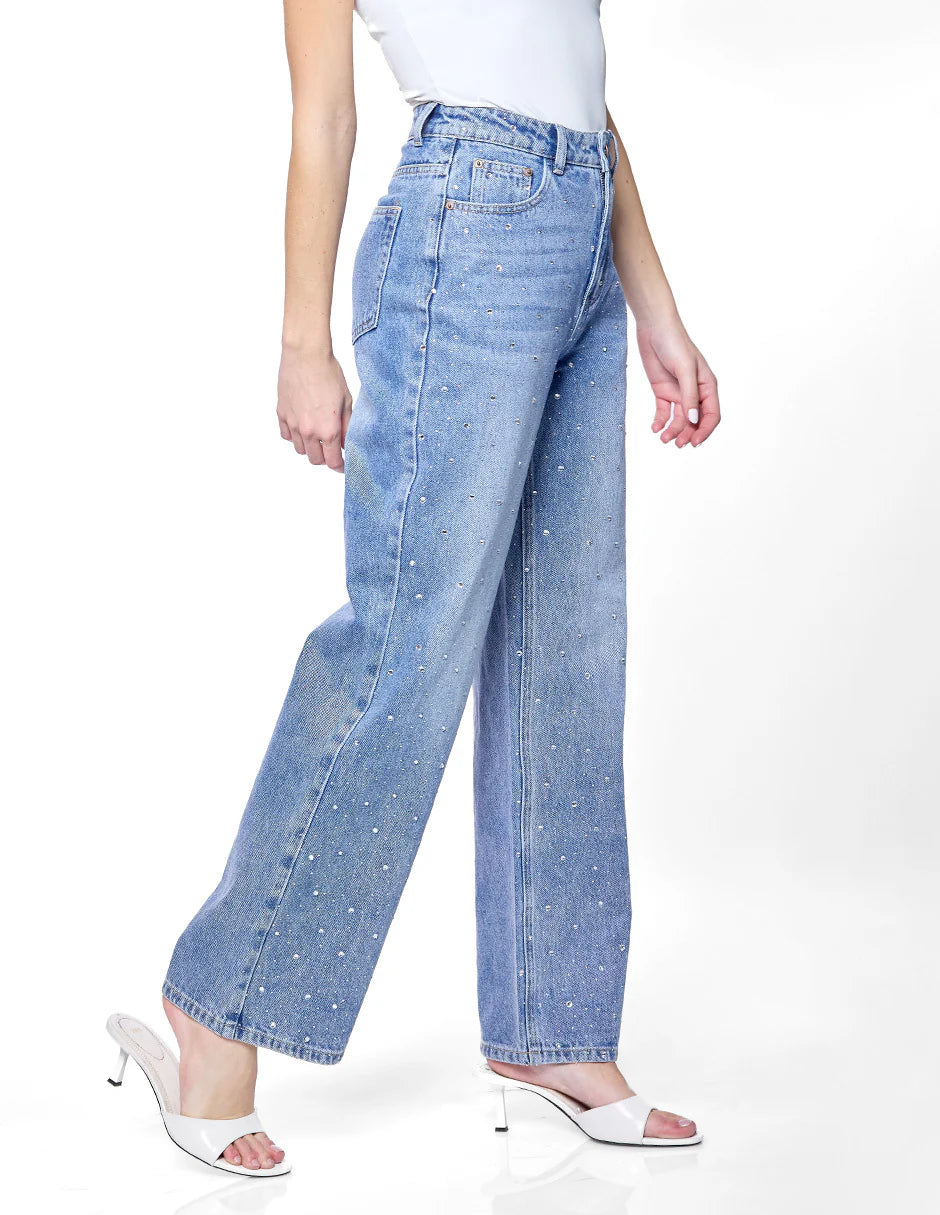 PANTALÓN JEANS AZUL BORDADO 125546