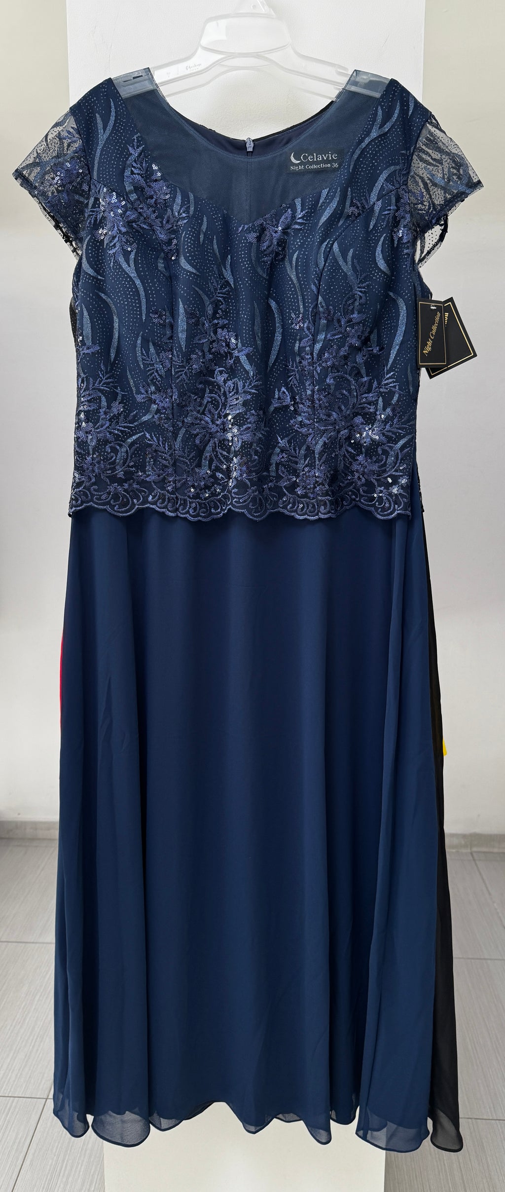 VESTIDO LARGO NEGRO/AZUL 9084