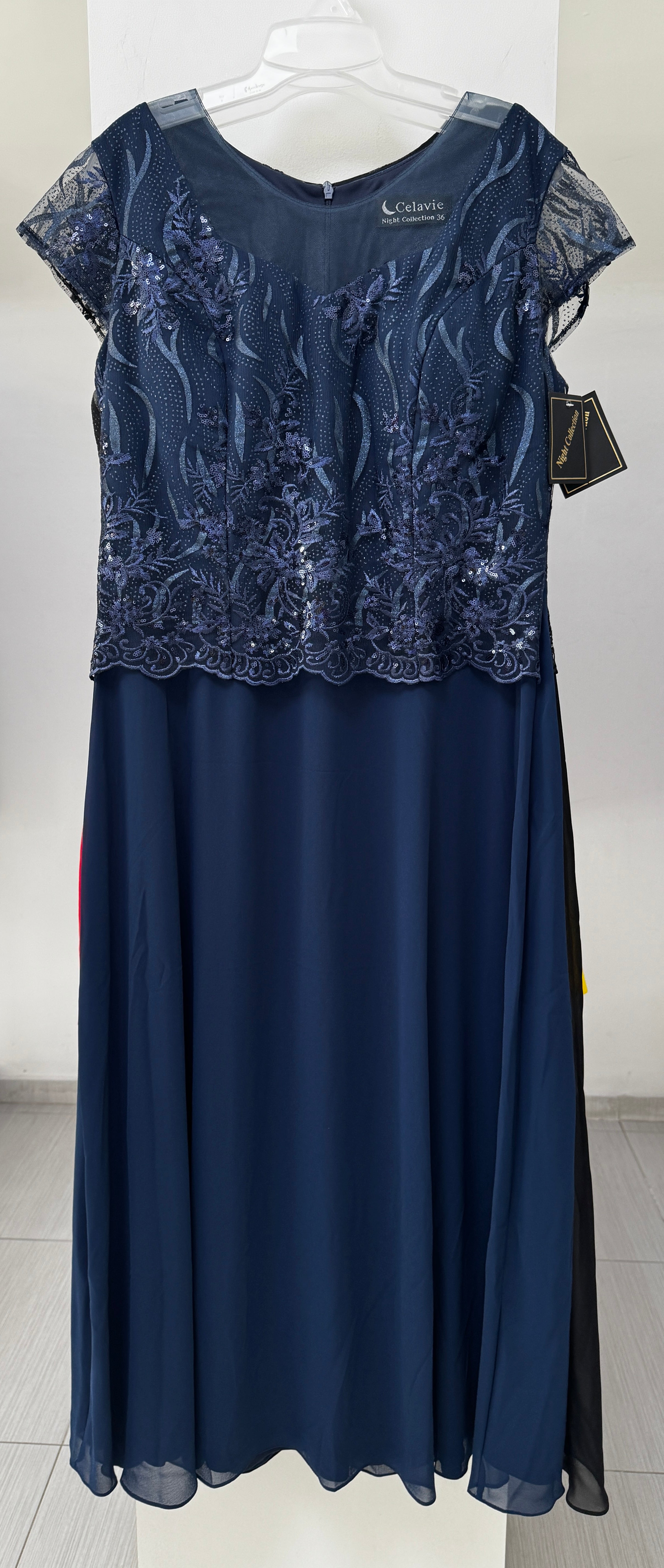 VESTIDO LARGO NEGRO/AZUL 9084