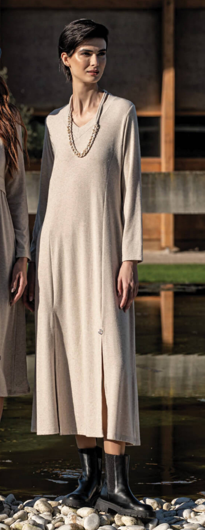 VESTIDO MIDI BEIGE/GRIS/NEGRO 05467