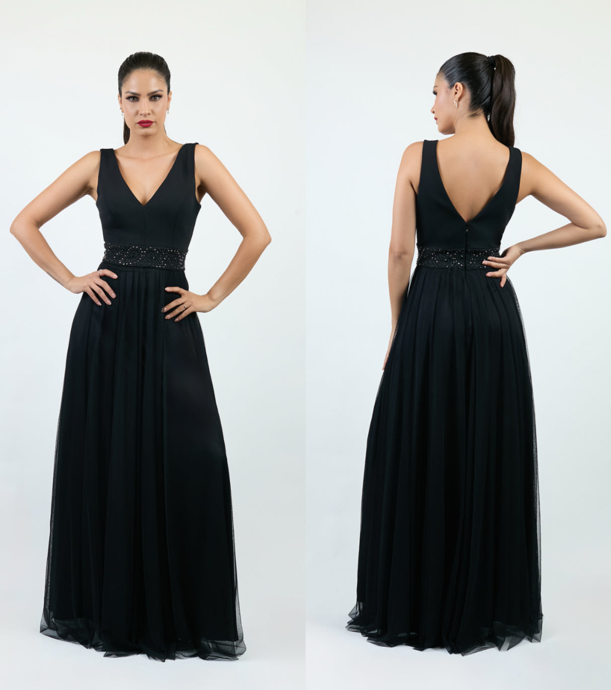 VESTIDO LARGO NEGRO/AZUL 57260