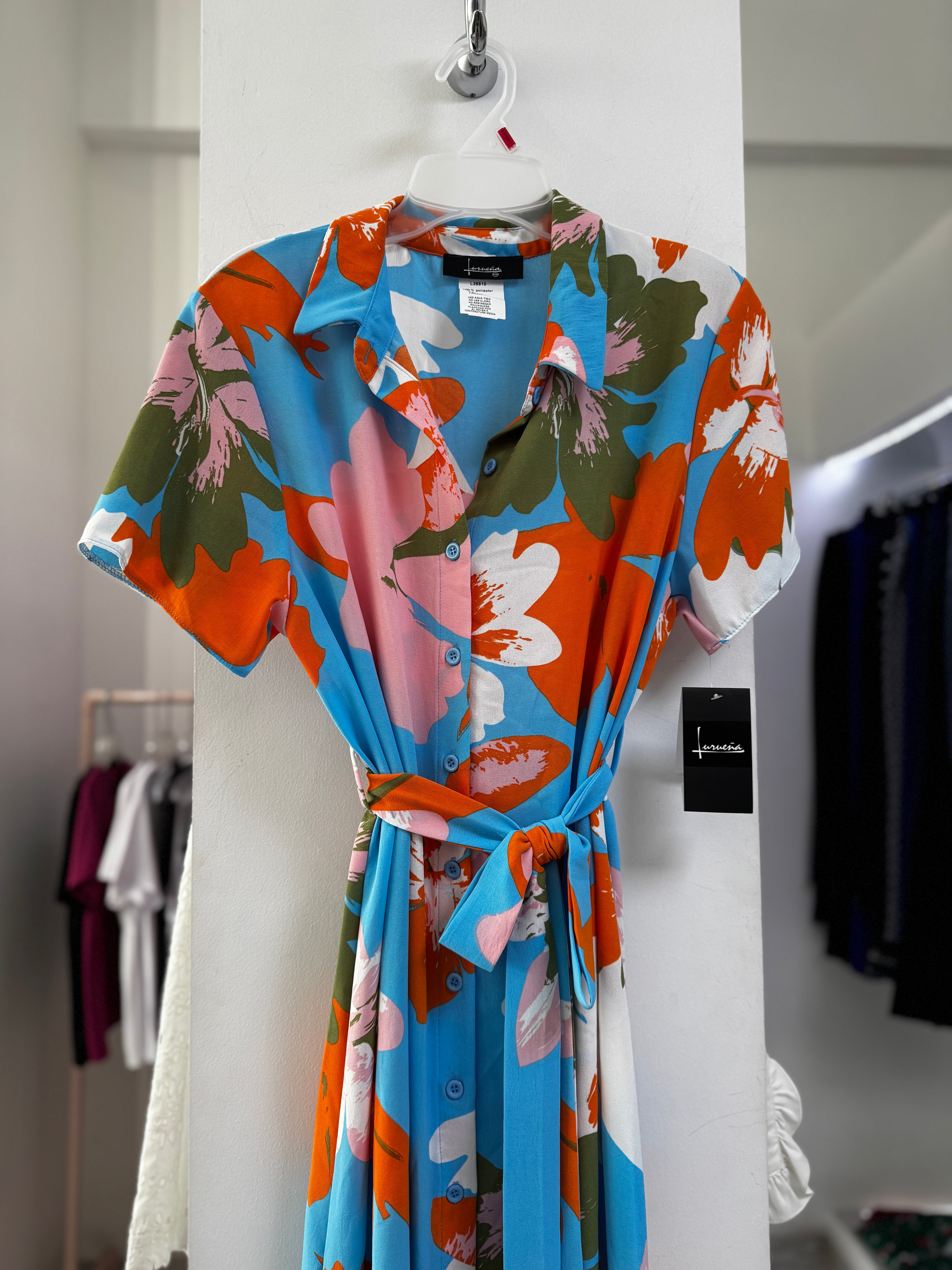 VESTIDO MIDI AZUL ESTAMPADO L35510